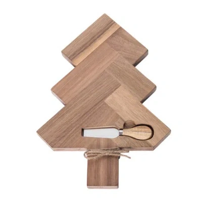 Transpac Wood Holiday Tree Serving Board For Christmas Gatherings In Brown