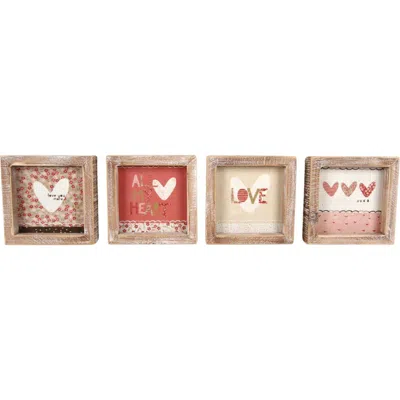 Transpac Wood Mdf Paper Framed Block Set Of 4 Freestanding Signs For Home Decor And Office Display In Multi