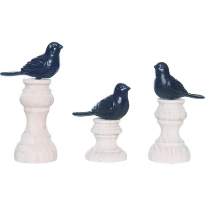 Transpac Wood Metal Bird Decor On Stand Set Of 3 In Blue