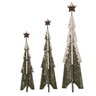 Transpac Wood Multicolor Christmas Snowy Trees Set Of 3