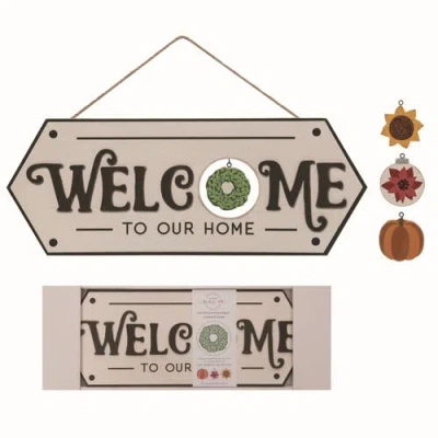 Transpac Wood Multicolor Christmas Welcome Sign With Icons Set Of 5