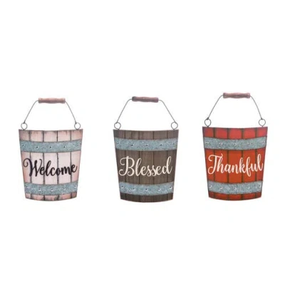 Transpac Wood Multicolor Harvest Bucket Wall Decor Set Of Three