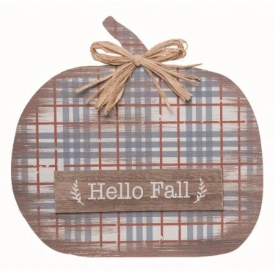 Transpac Wood Multicolor Hello Fall Plaid Decor