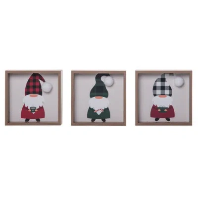 Transpac Wood Multicolored Christmas Plaid Holiday Gnome Block Set 3