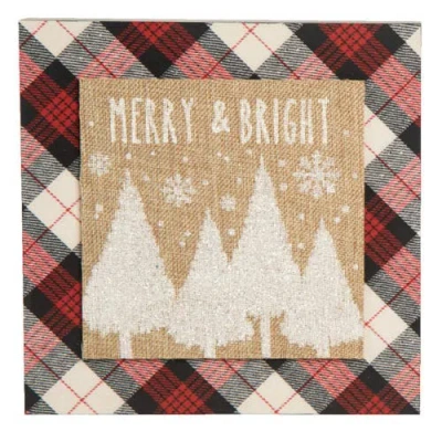 Transpac Wood Multicolored Christmas Plaid Snowy Block Decor