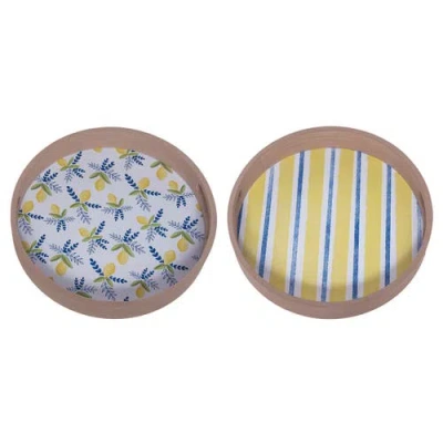 Transpac Wood Serving Tray Citrus Set Of 2 Multicolored For Spring Tabletop Decor