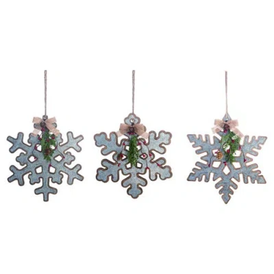 Transpac Wood Snowflake Iron Accent Ornament Set Of 3 Christmas Decor In Multi
