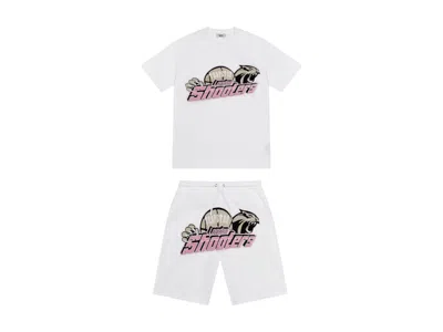 Pre-owned Trapstar Men's  Shooters Chenille Short Set In White/pink