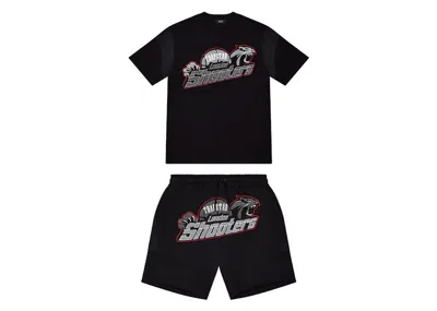 Pre-owned Trapstar Men's  Shooters Hoodie Short Set In Black/red