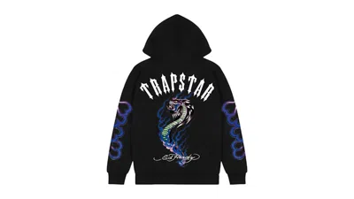 Pre-owned Trapstar Men's  X Ed Hardy Flame Snake Hoodie In Black