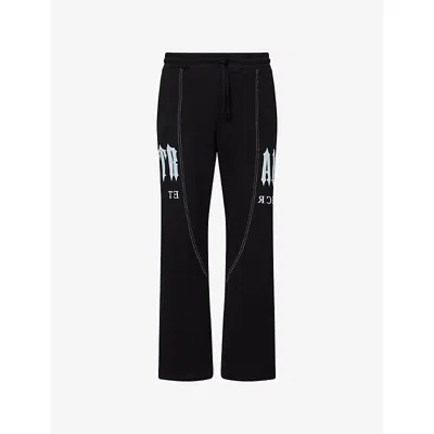 Trapstar Mens Black Deconstructed Decoded Logo-embroidered Cotton-blend Jogging Bottoms