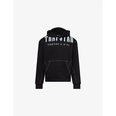 Trapstar Mens Black Deconstructed Decoded Logo-print Cotton-blend Hoody