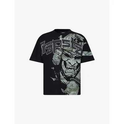 Trapstar Mens  Samurai Graphic-print Cotton T-shirt In Black