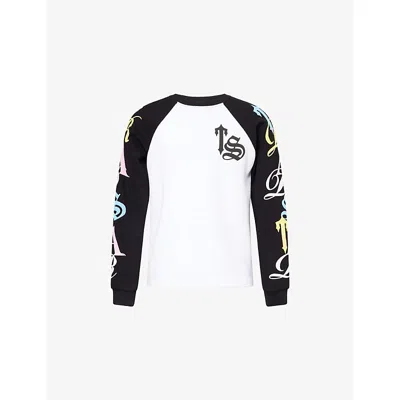 Trapstar Mens Script Waffle Long-sleeve Cotton Blend Top Black White Xl In Multi