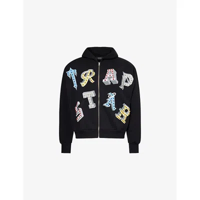 Trapstar Mens Wildcard 2.0 Embellished Cotton-jersey Hoody Black Xs In Animal Print