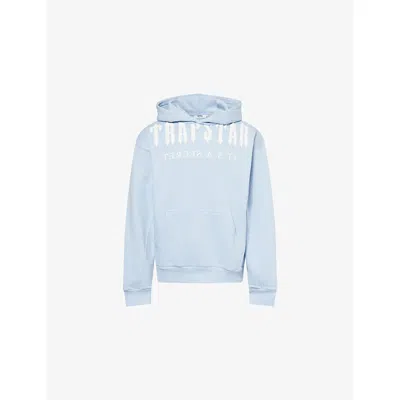 Trapstar Mens Blue Deconstructed Decoded Logo-print Cotton-blend Hoody