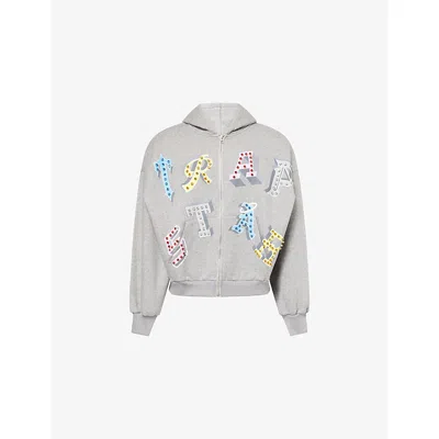 Trapstar Mens Wildcard 20 Embellished Cotton-jersey Hoody Grey Xl In Gray