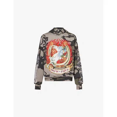 Trapstar Mens  X Ed Hardy Diamante Camouflage Cotton-blend Hoodie In Multi
