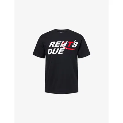 Trapstar Mens Black  X Nemzzz Rent's Due Crewneck Cotton-jersey T-shirt