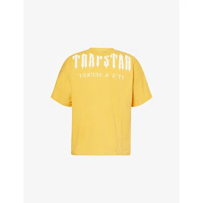 Trapstar Mens Yellow Deconstructed Decoded Logo-embroidered Cotton-jersey T-shirt