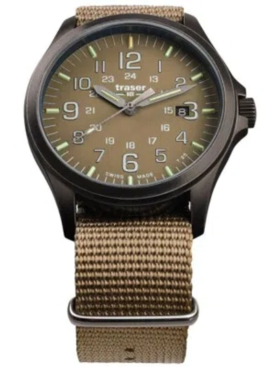 Pre-owned Traser H3 108631 P67 Officer Gunmetal Khaki Mens Watch 42mm 10atm