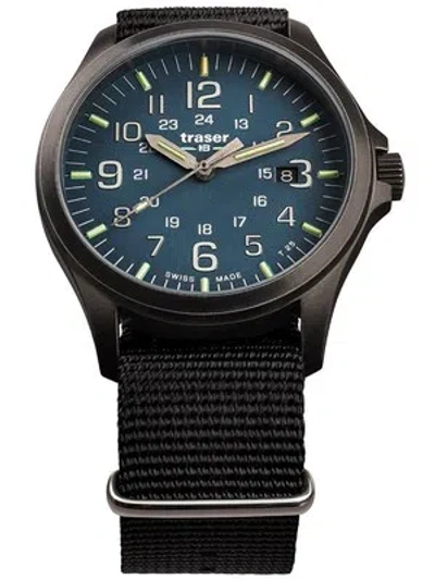 Pre-owned Traser H3 108632 P67 Officer Gunmetal Blue Mens Watch 42mm 10atm
