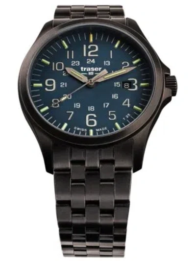 Pre-owned Traser H3 108739 P67 Officer Gunmetal Blue Mens Watch 42mm 10atm