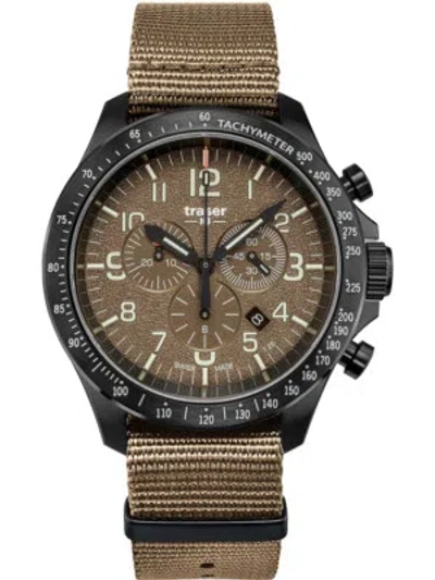 Pre-owned Traser H3 109459 P67 Officer Chrono Khaki Nato 46mm 10atm