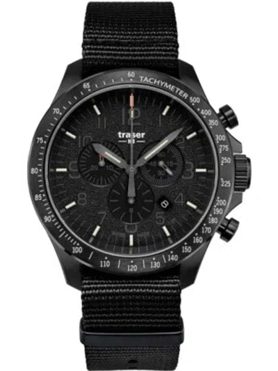 Pre-owned Traser H3 109465 P67 Officer Chrono Black Nato 46mm 10atm