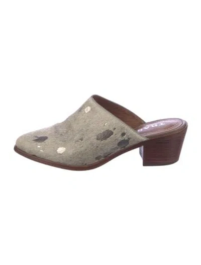 Pre-owned Trask Ponyhair Animal Print Mules In Neutrals