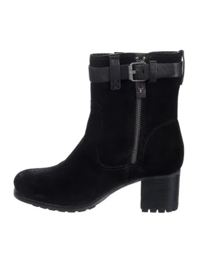 Pre-owned Trask Suede Moto Boots In Black