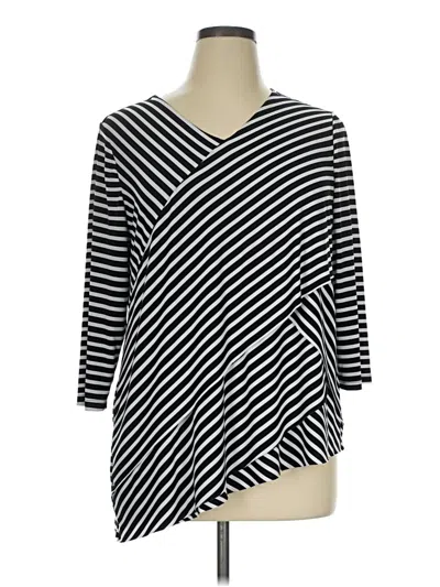 Pre-owned Travelers By Chico's 3/4 Sleeve Top Black Stripes Pattern V-neck Tops