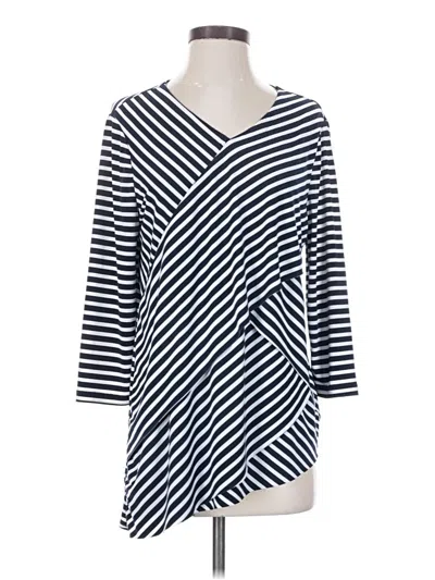 Pre-owned Travelers By Chico's 3/4 Sleeve Top Blue Stripes Pattern Boatneck Tops