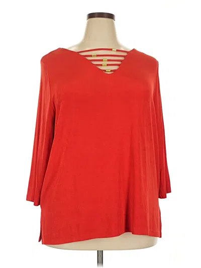 Pre-owned Travelers By Chico's 3/4 Sleeve Top Red Cold Shoulder Neckline Tops
