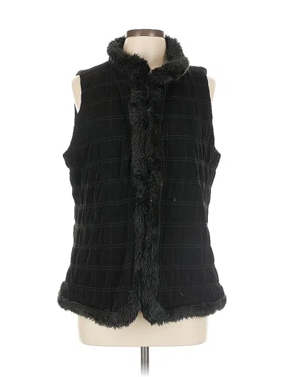 Pre-owned Travelers By Chico's Faux Fur Vest In Black