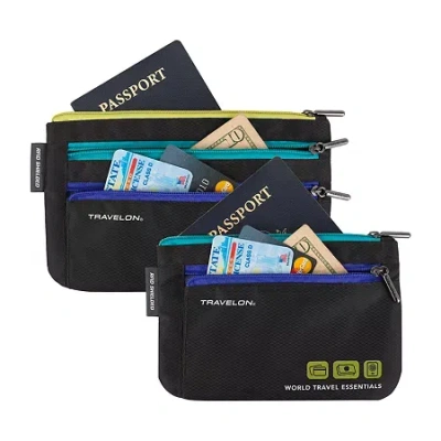 Travelon World Travel Essentials Set Of 2 Currency And Passport Organizers In Black