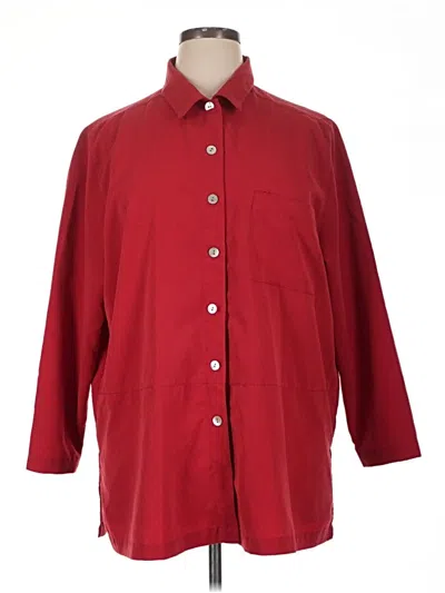 Pre-owned Travelsmith 3/4 Sleeve Button Down Shirt In Burgundy