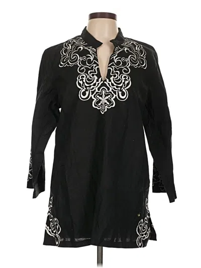 Pre-owned Travelsmith Long Sleeve Top Black Keyhole Neckline Tops