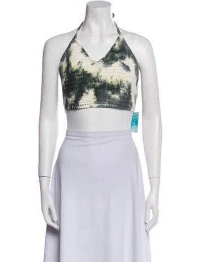 Pre-owned Travilla Printed Halterneck Crop Top W/ Tags In White