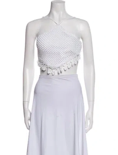 Pre-owned Travilla Striped One-shoulder Crop Top W/ Tags In White