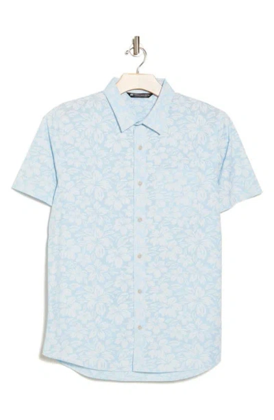 Travis Mathew Absolute Altitude Short Sleeve Button-up Shirt In Heather Dream Blue
