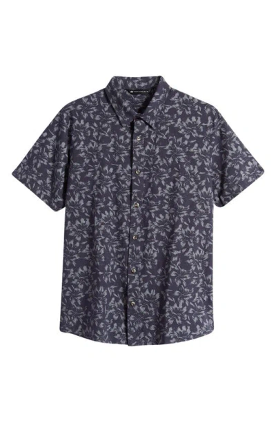 Travis Mathew King Air Trim Fit Floral Short Sleeve Button-up Shirt In Total Eclipse