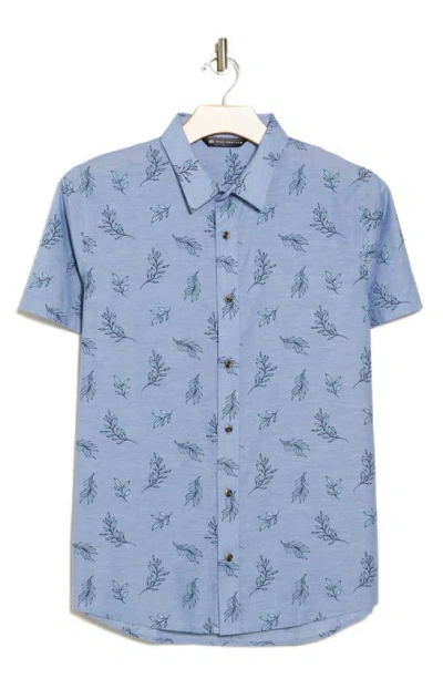 Travis Mathew Pay Load Short Sleeve Button-up Shirt In Heather Quiet Harbor