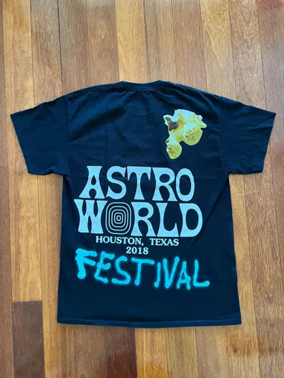 Pre-owned Travis Scott 2018  Astroworld Festival Airbrush Tee Black