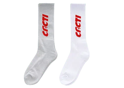 Pre-owned Travis Scott Men's  Astroworld Cacti Logo Set Of 2 Socks In Grey/white In Multi