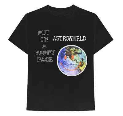 Pre-owned Travis Scott Men's  Astroworld Happy Face Tee Shirt In Black