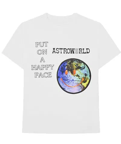 Pre-owned Travis Scott Men's  Astroworld Happy Face Tee Shirt In White