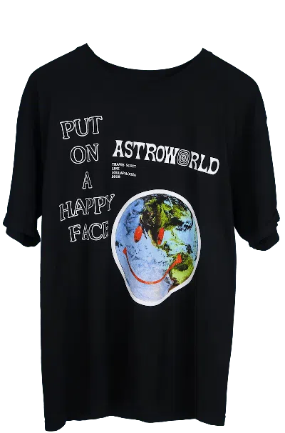 Pre-owned Travis Scott Men's  Astroworld Lollapalooza Smiley World Tee Shirt In Black