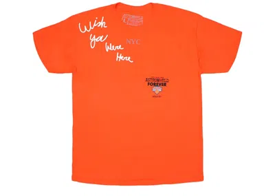 Pre-owned Travis Scott Men's  Astroworld Msg Knicks Tee Shirt In Orange