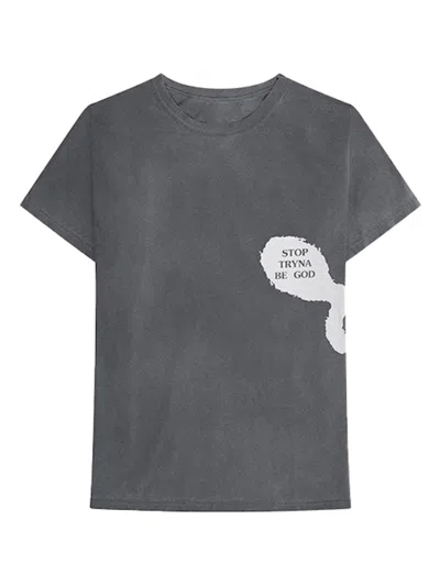 Pre-owned Travis Scott Men's  Astroworld Stop Tryna Be God Reversible Tee Shirt In Grey
